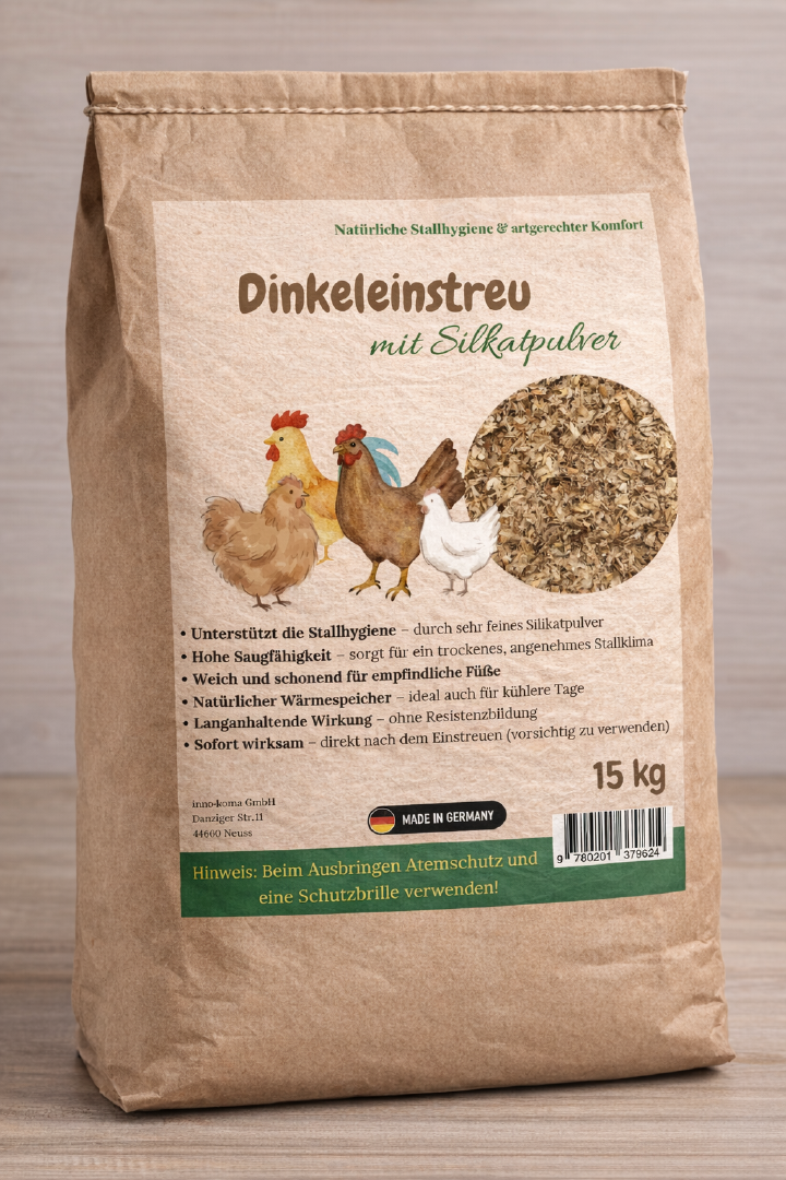 Dinkeleinstreu mit Silkatpulver